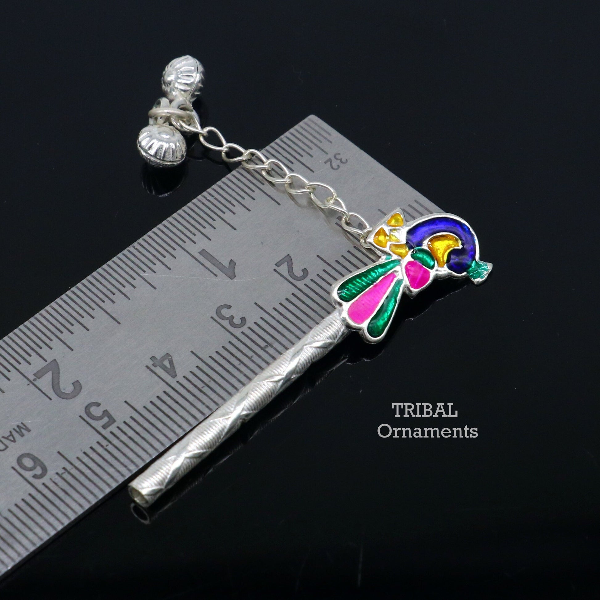 5 cm long sterling silver handmade idol baby Krishna flute, silver bansuri, laddu gopala flute, little krishna flute puja art su794 - TRIBAL ORNAMENTS