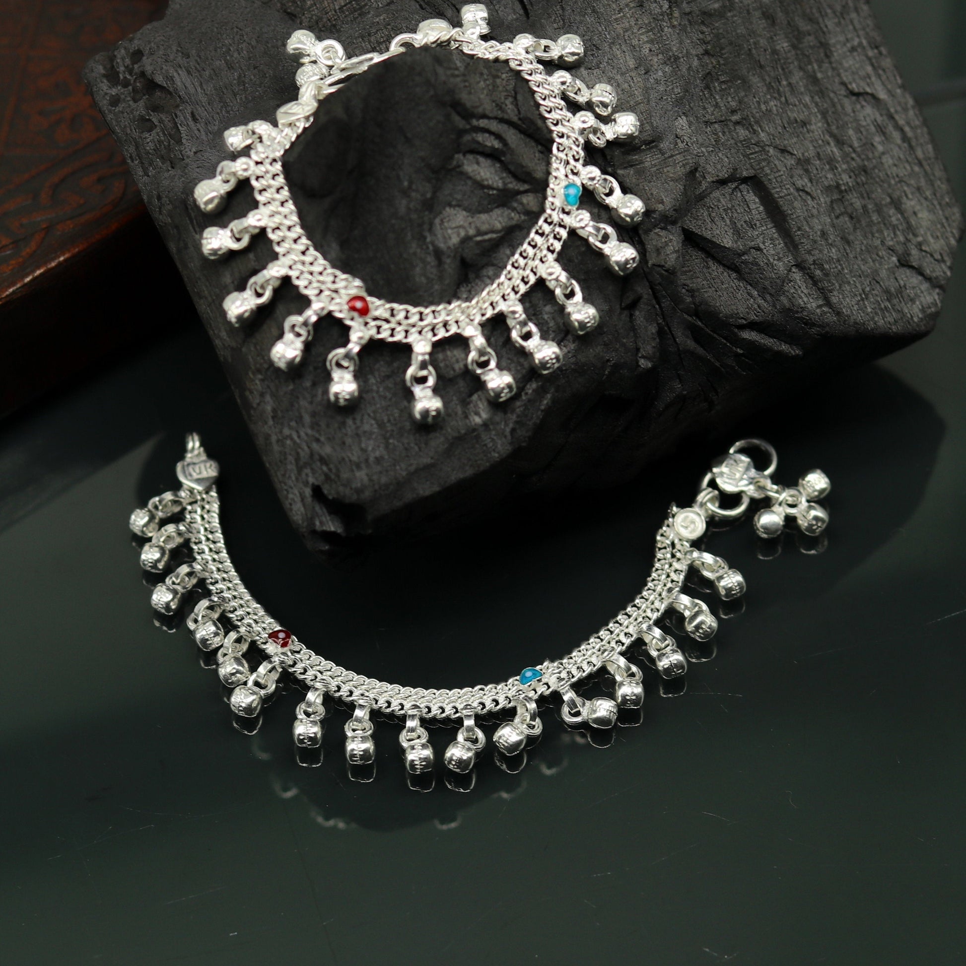 5" exclusive modern fancy stylish baby anklets bracelet, double chain jingling belly ankle bracelet, unisex gifting kids jewelry ank256 - TRIBAL ORNAMENTS