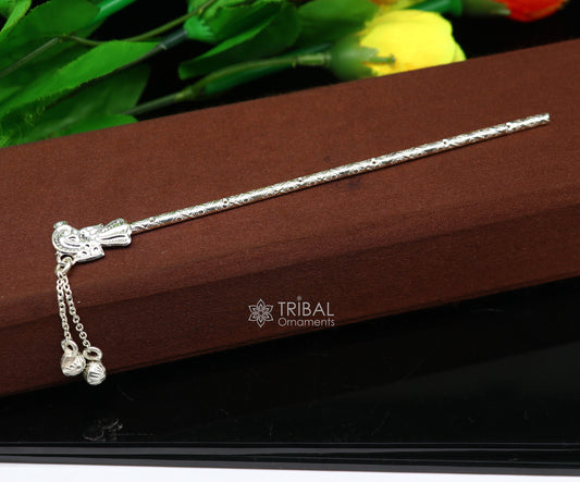 5" Flute divine 925 sterling silver handmade idol krishna flute, silver bansuri, laddu gopala flute, little krishna flute puja art su1122 - TRIBAL ORNAMENTS