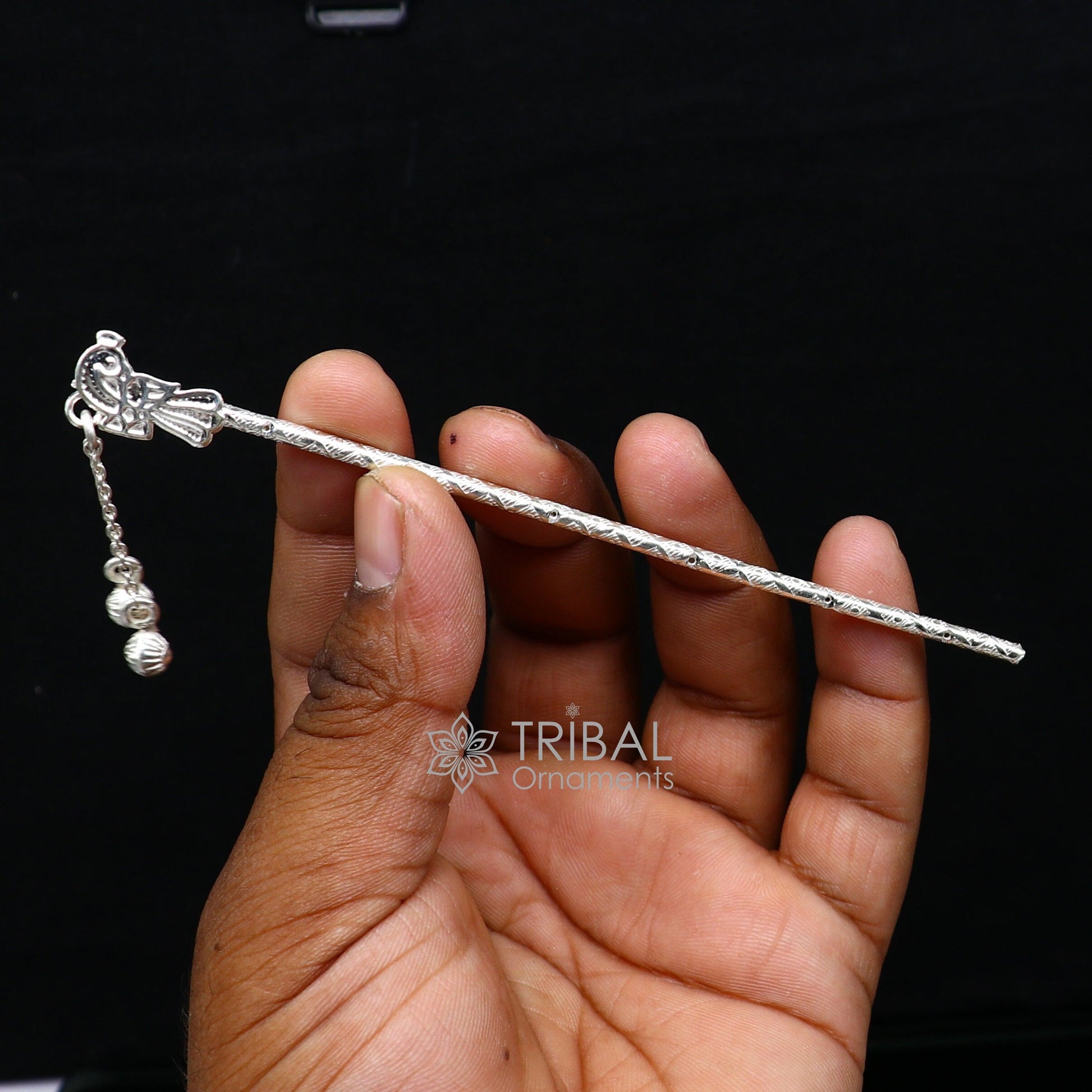 5" Flute divine 925 sterling silver handmade idol krishna flute, silver bansuri, laddu gopala flute, little krishna flute puja art su1122 - TRIBAL ORNAMENTS