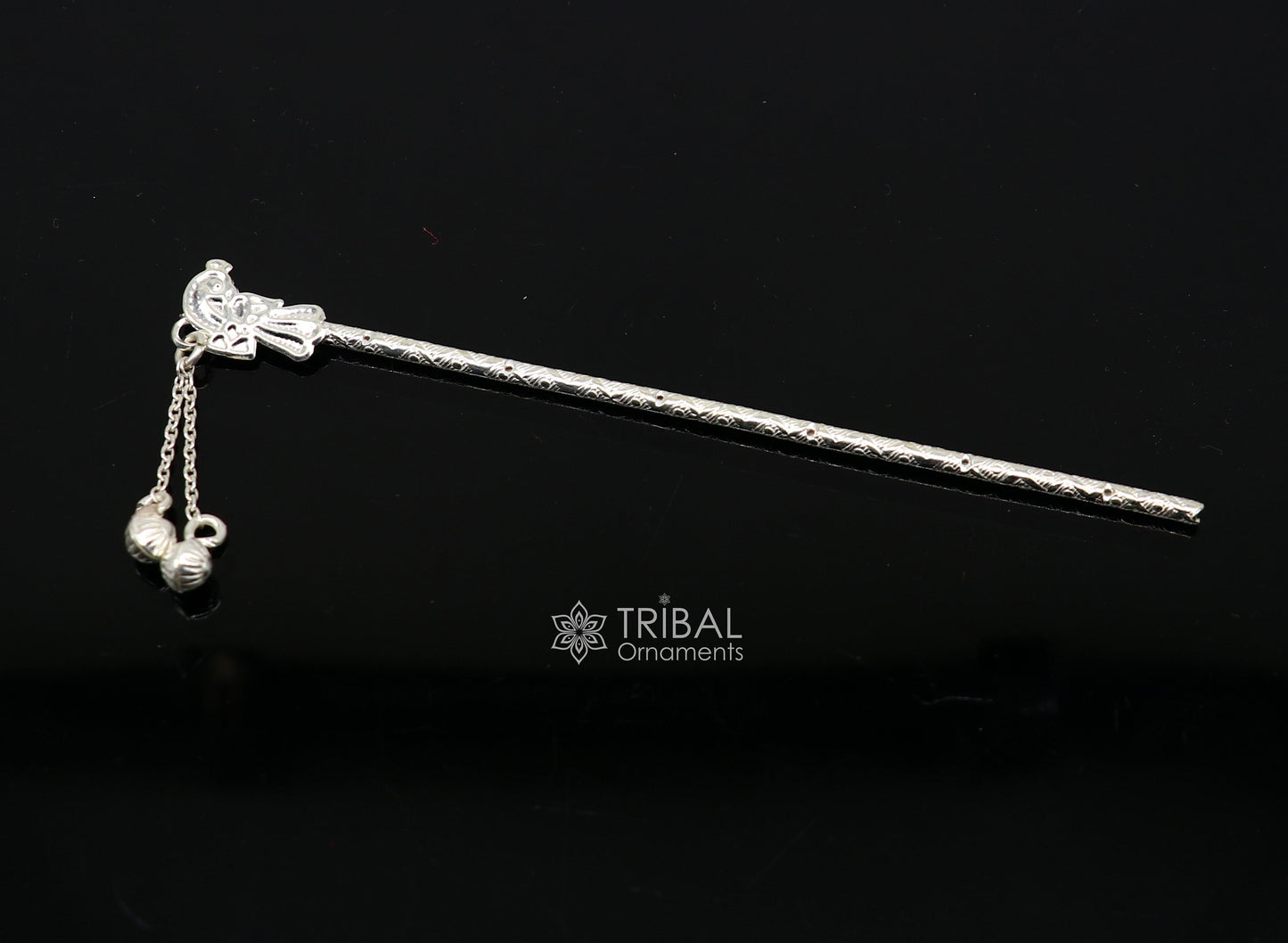 5" Flute divine 925 sterling silver handmade idol krishna flute, silver bansuri, laddu gopala flute, little krishna flute puja art su1122 - TRIBAL ORNAMENTS