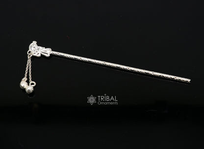 5" Flute divine 925 sterling silver handmade idol krishna flute, silver bansuri, laddu gopala flute, little krishna flute puja art su1122 - TRIBAL ORNAMENTS