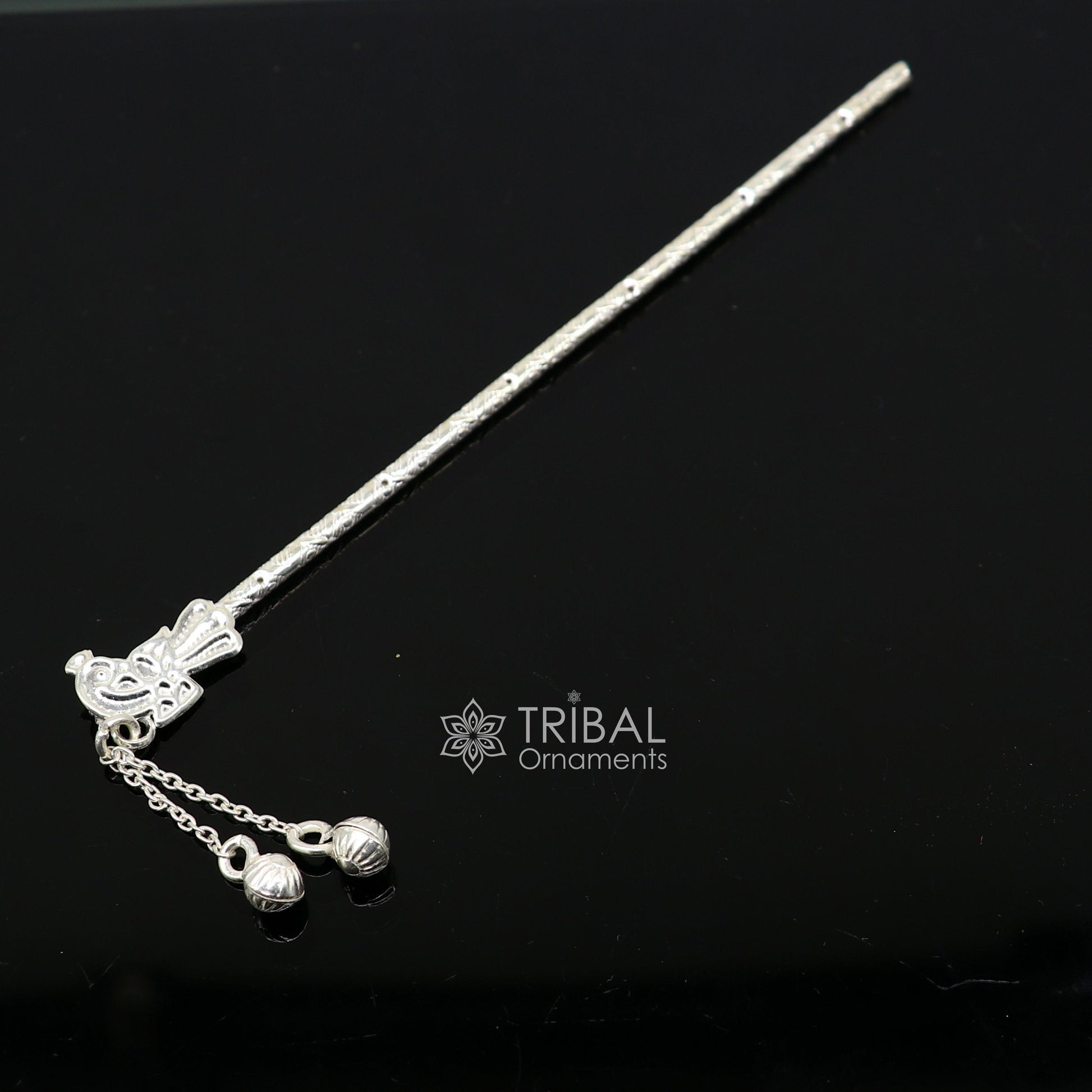 5" Flute divine 925 sterling silver handmade idol krishna flute, silver bansuri, laddu gopala flute, little krishna flute puja art su1122 - TRIBAL ORNAMENTS