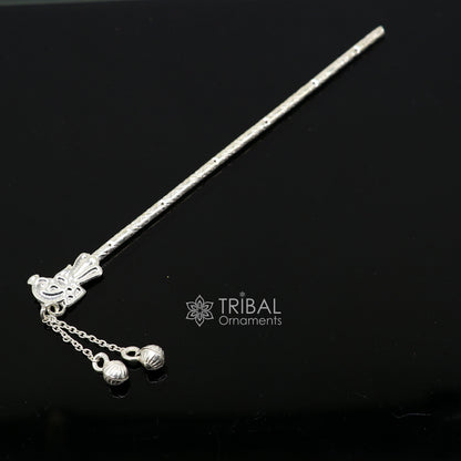 5" Flute divine 925 sterling silver handmade idol krishna flute, silver bansuri, laddu gopala flute, little krishna flute puja art su1122 - TRIBAL ORNAMENTS