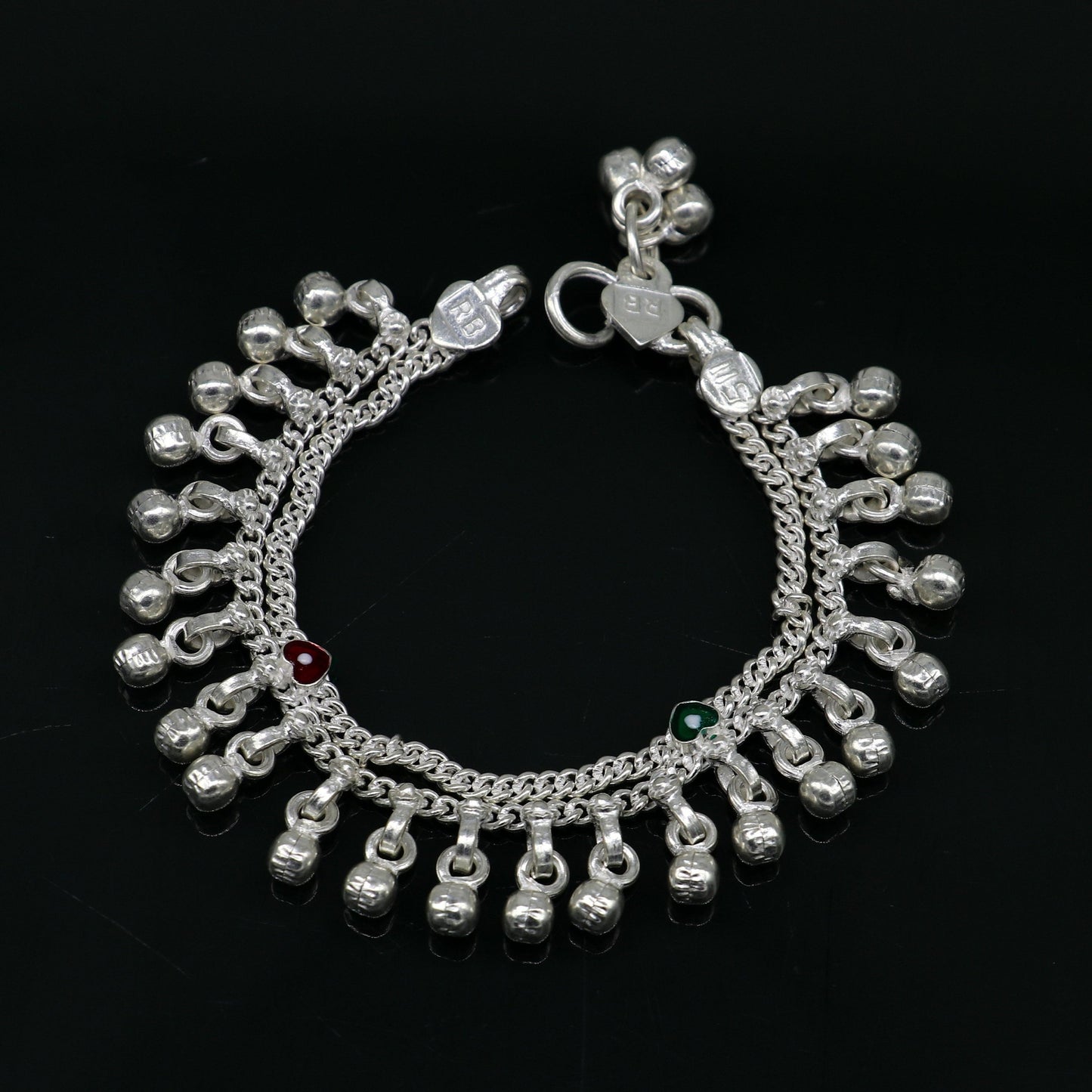 5" handmade solid sterling silver waved jingling bells noisy anklets, excellent gifting baby foot bracelet charm kids jewelry ank362 - TRIBAL ORNAMENTS