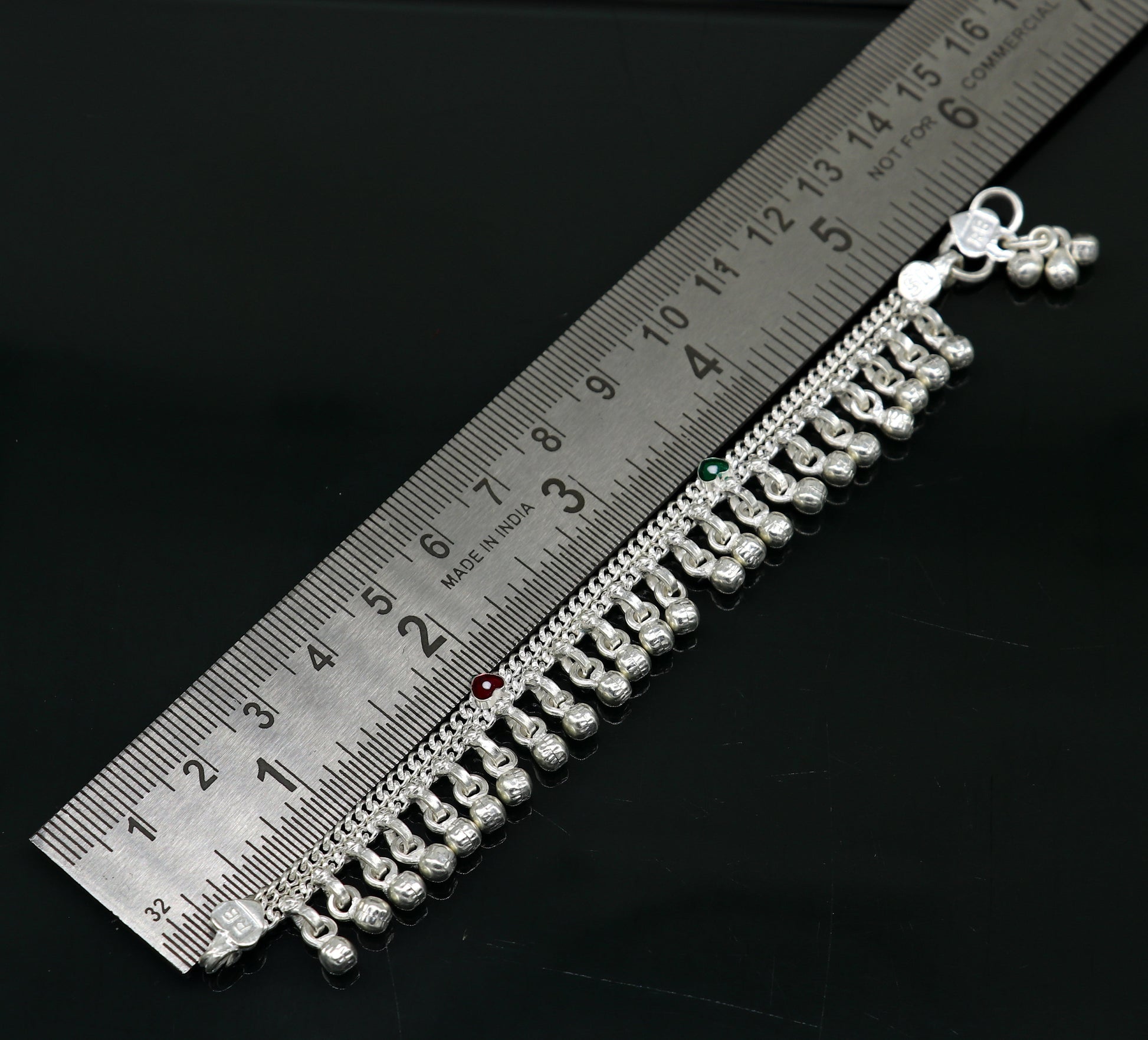 5" handmade solid sterling silver waved jingling bells noisy anklets, excellent gifting baby foot bracelet charm kids jewelry ank362 - TRIBAL ORNAMENTS