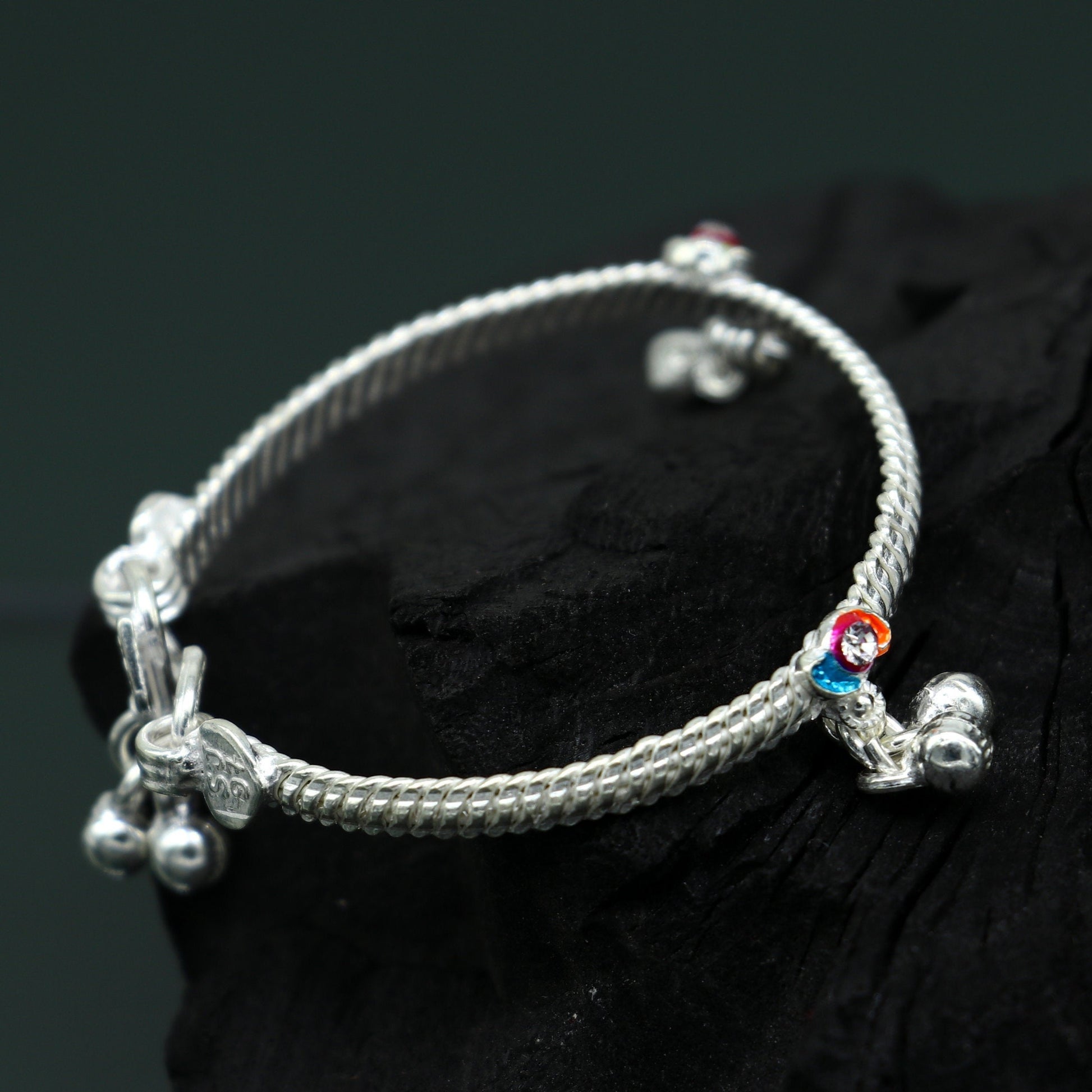 5" inches long handmade noisy bells single anklet, fabulous baby ankle bracelet tribal style foot bracelet jewelry from India ank353 - TRIBAL ORNAMENTS