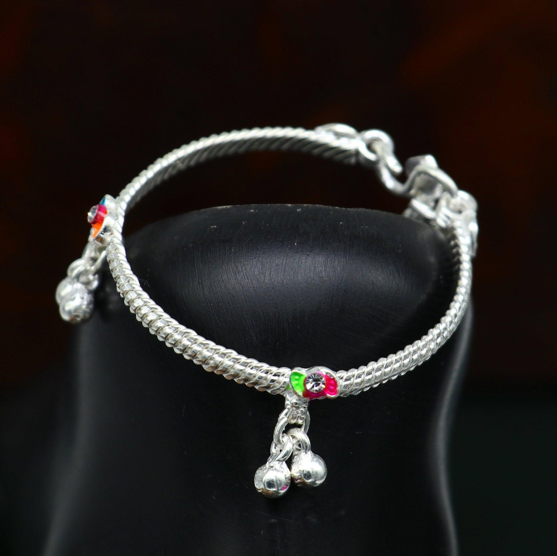 5" inches long handmade noisy bells single anklet, fabulous baby ankle bracelet tribal style foot bracelet jewelry from India ank353 - TRIBAL ORNAMENTS