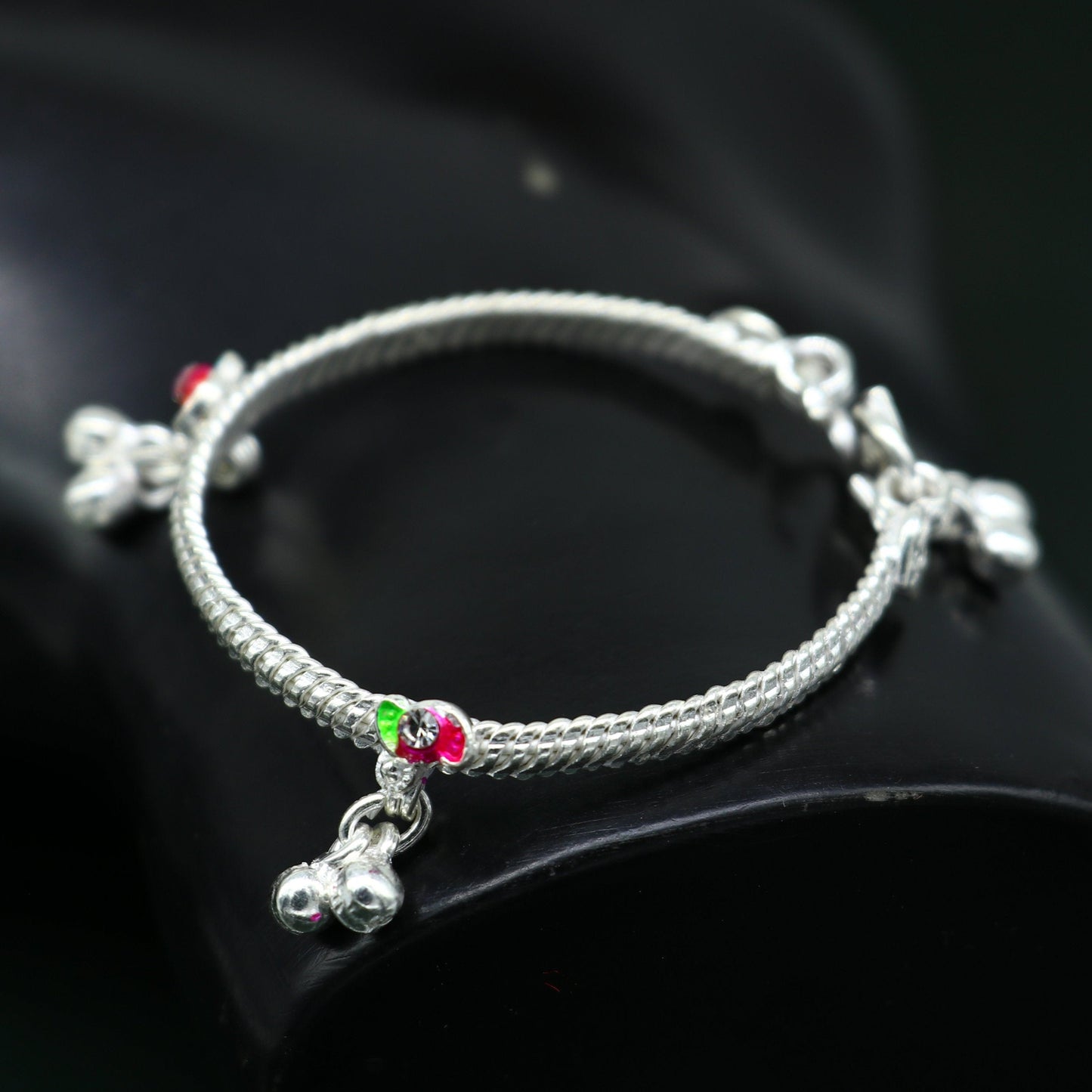 5" inches long handmade noisy bells single anklet, fabulous baby ankle bracelet tribal style foot bracelet jewelry from India ank353 - TRIBAL ORNAMENTS