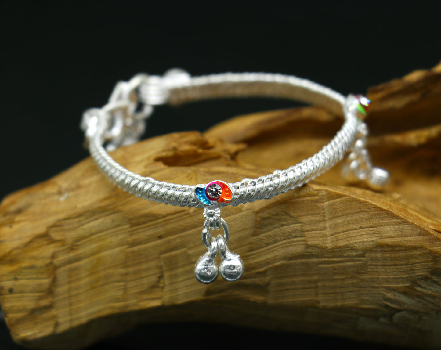 5" inches long handmade noisy bells single anklet, fabulous baby ankle bracelet tribal style foot bracelet jewelry from India ank353 - TRIBAL ORNAMENTS