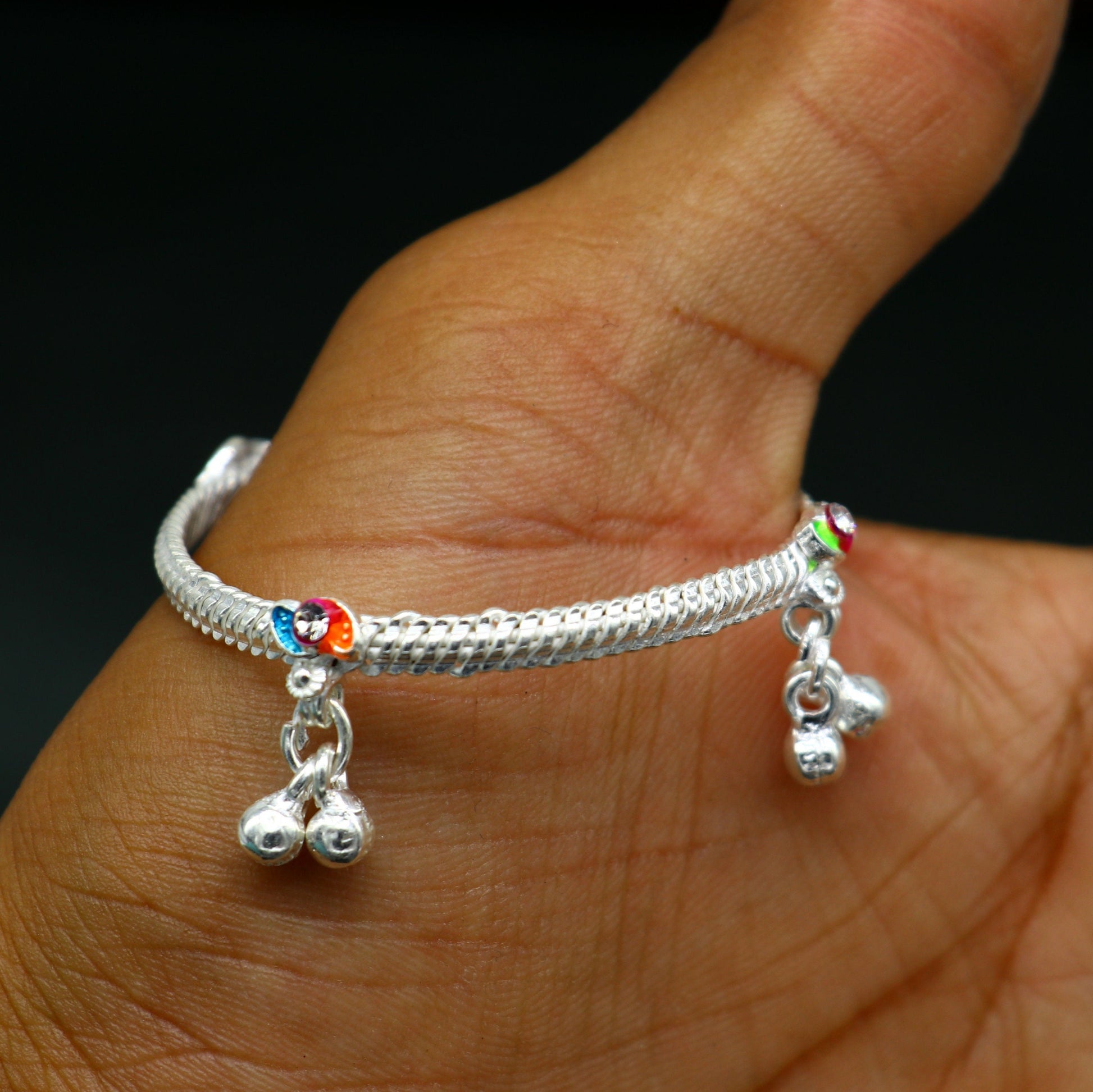 5" inches long handmade noisy bells single anklet, fabulous baby ankle bracelet tribal style foot bracelet jewelry from India ank353 - TRIBAL ORNAMENTS