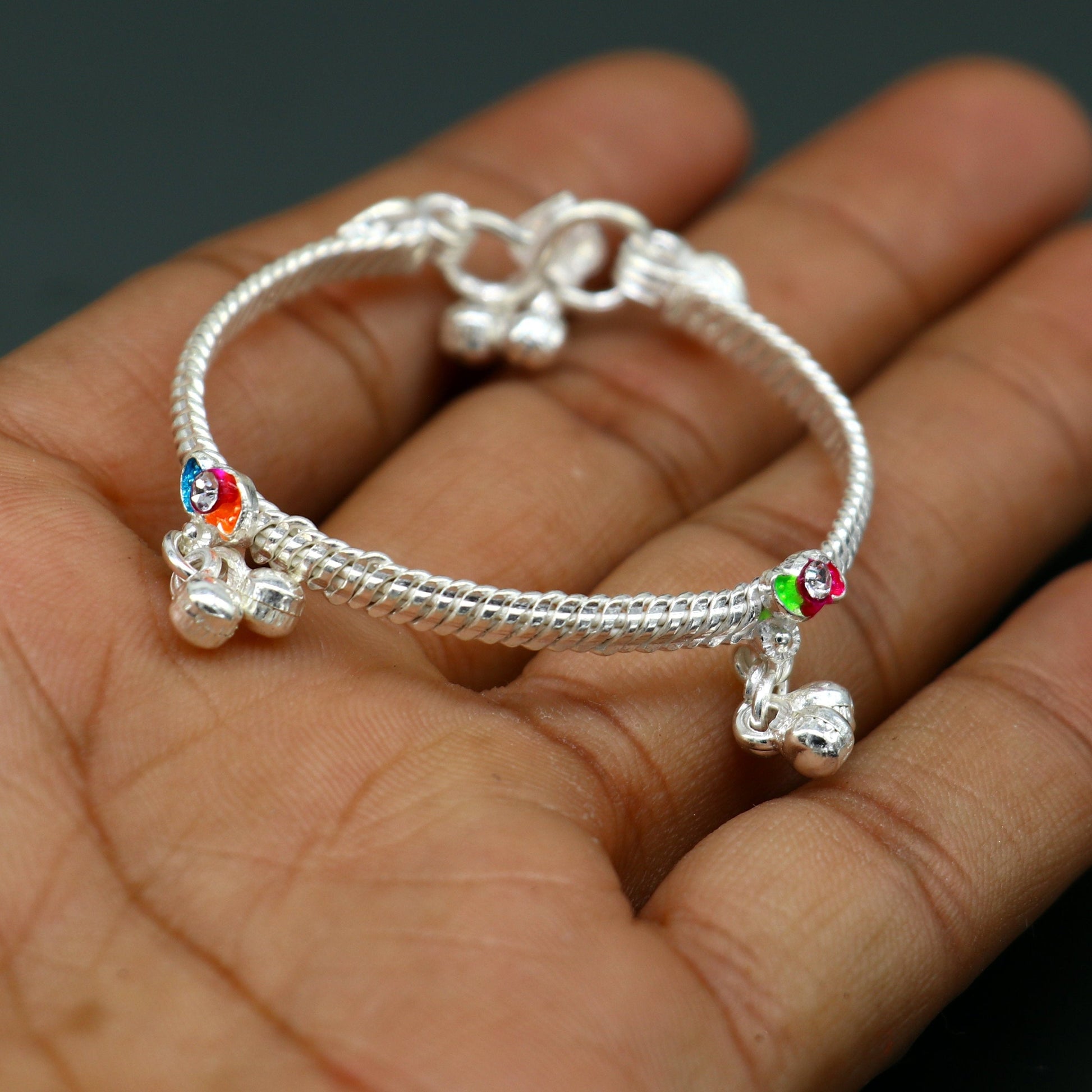 5" inches long handmade noisy bells single anklet, fabulous baby ankle bracelet tribal style foot bracelet jewelry from India ank353 - TRIBAL ORNAMENTS