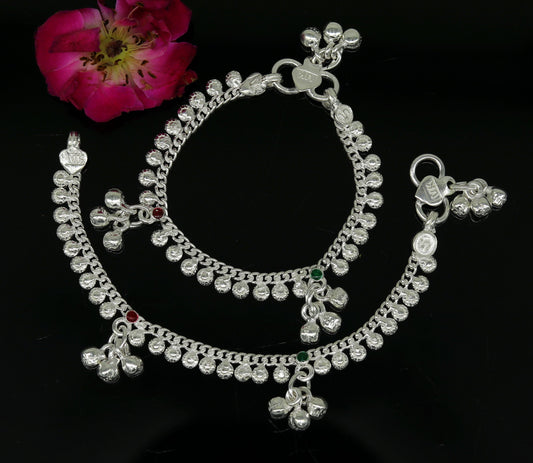 5" inches long handmade solid sterling silver baby kids ankle bracelet elegant dainty customized charm bracelet unisex baby jewelry ank355 - TRIBAL ORNAMENTS