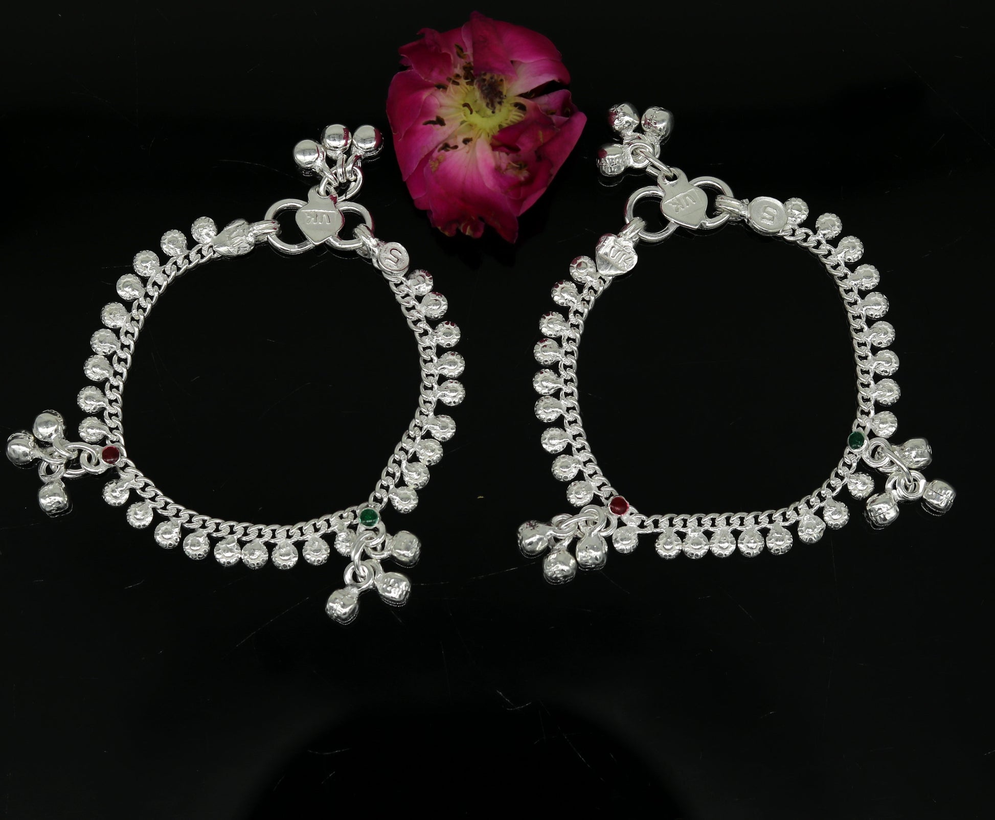 5" inches long handmade solid sterling silver baby kids ankle bracelet elegant dainty customized charm bracelet unisex baby jewelry ank355 - TRIBAL ORNAMENTS