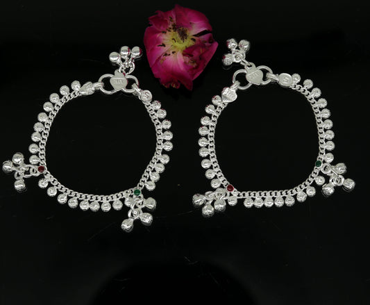 5" inches long handmade solid sterling silver baby kids ankle bracelet elegant dainty customized charm bracelet unisex baby jewelry ank355 - TRIBAL ORNAMENTS