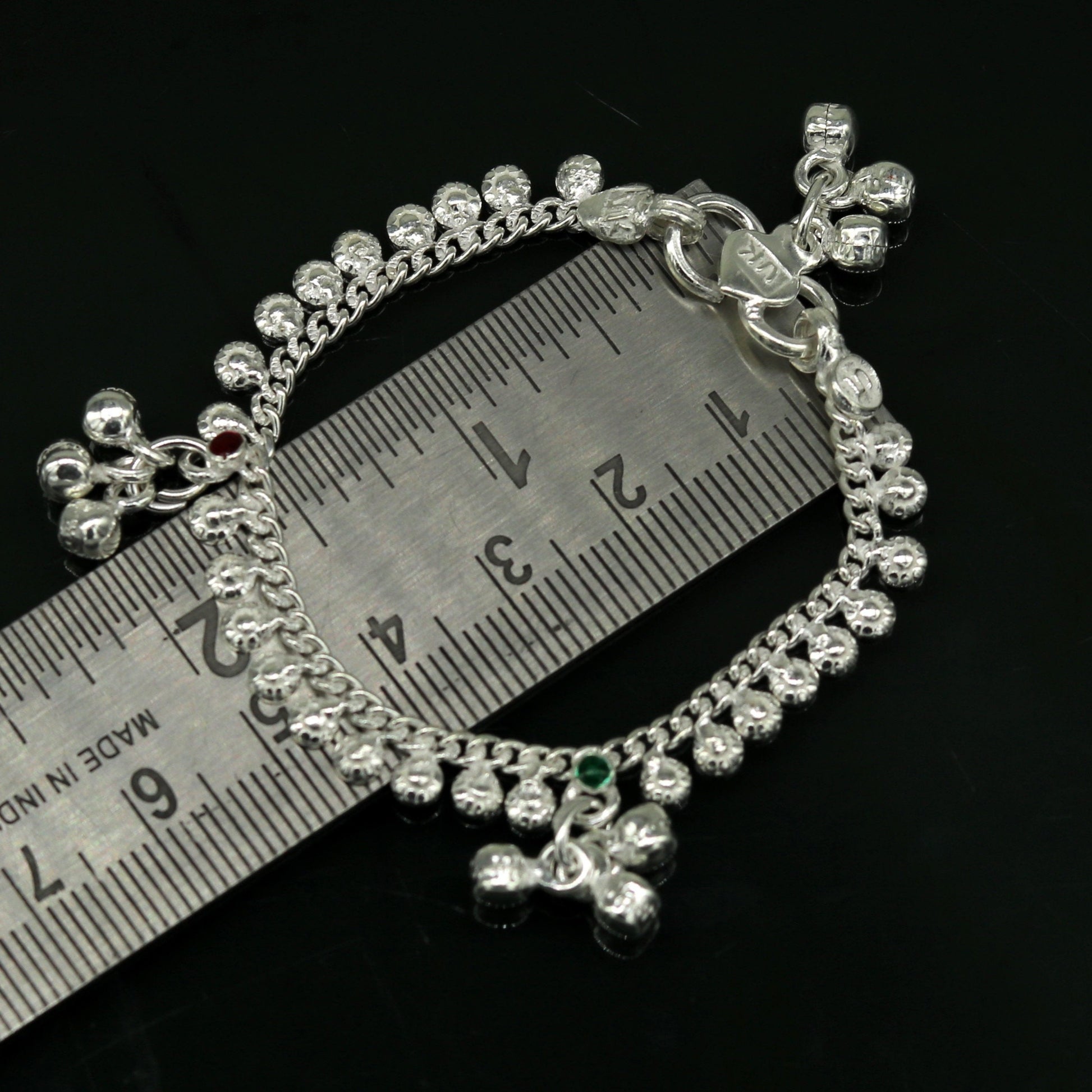 5" inches long handmade solid sterling silver baby kids ankle bracelet elegant dainty customized charm bracelet unisex baby jewelry ank355 - TRIBAL ORNAMENTS