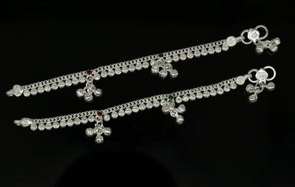 Handmade sterling silver baby ankle bracelet with dainty charm, 5 inches long, unisex, elegant design by Tribal Ornaments.