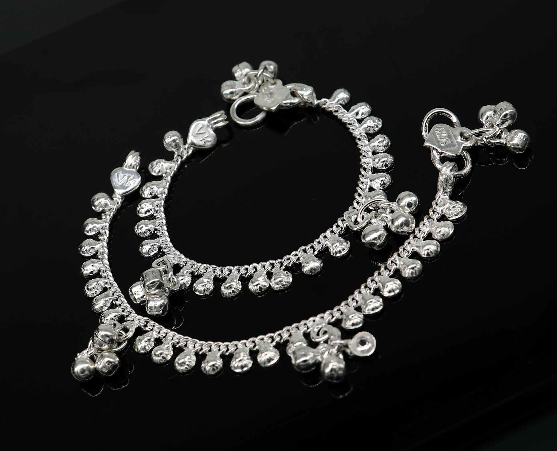 5" inches long handmade solid sterling silver baby kids ankle bracelet elegant dainty customized charm bracelet unisex baby jewelry ank424 - TRIBAL ORNAMENTS