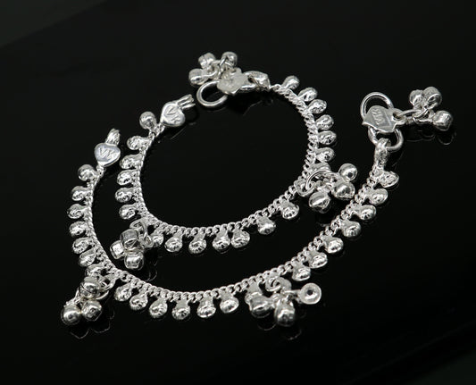 5" inches long handmade solid sterling silver baby kids ankle bracelet elegant dainty customized charm bracelet unisex baby jewelry ank424 - TRIBAL ORNAMENTS