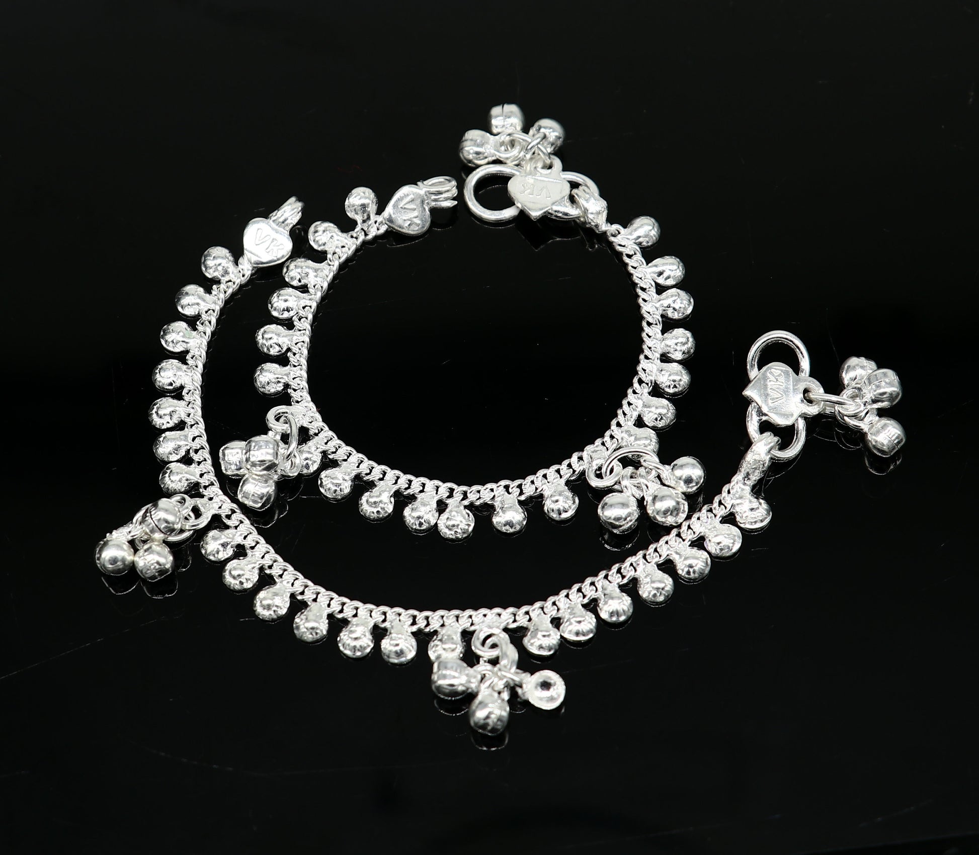 5" inches long handmade solid sterling silver baby kids ankle bracelet elegant dainty customized charm bracelet unisex baby jewelry ank424 - TRIBAL ORNAMENTS