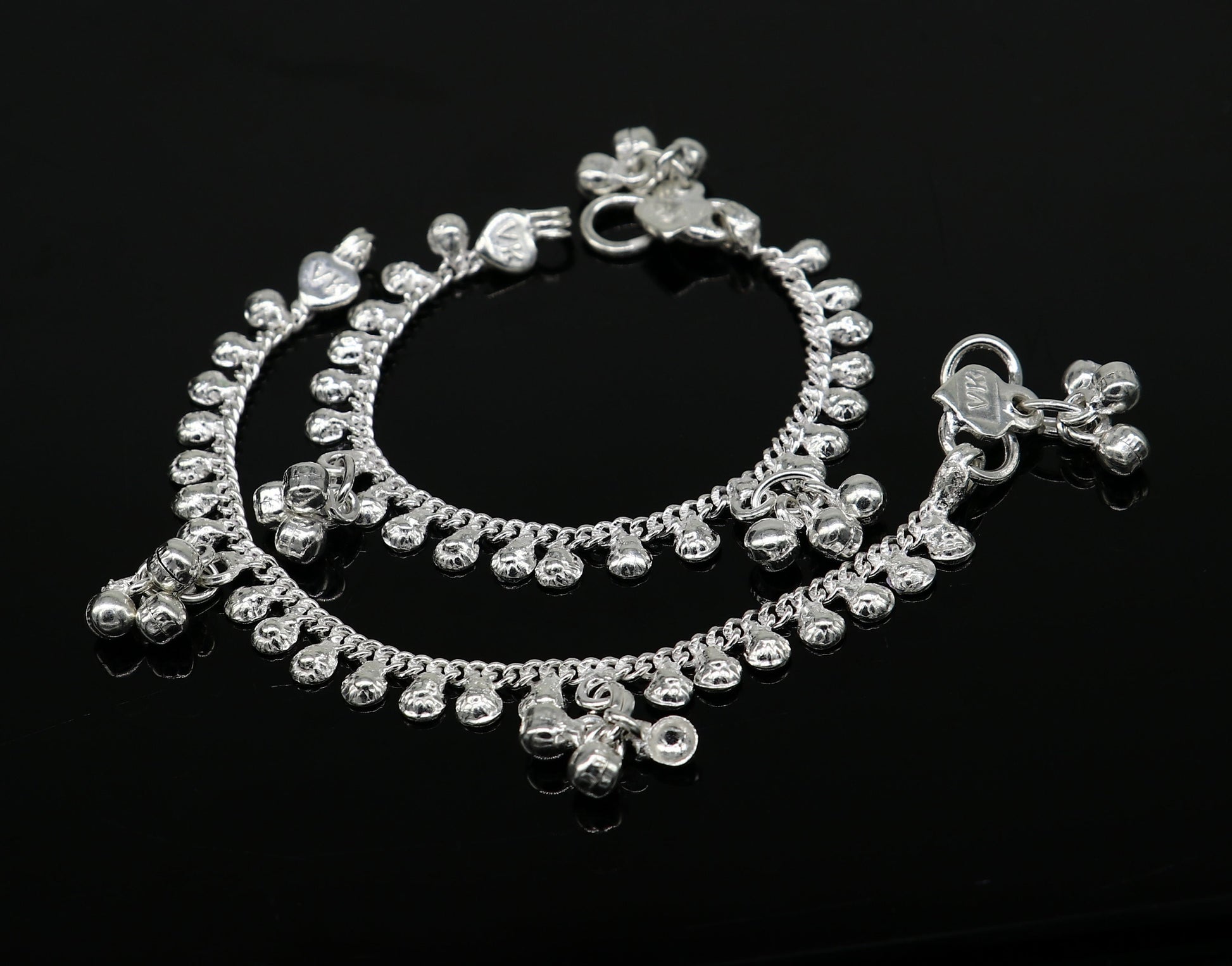 5" inches long handmade solid sterling silver baby kids ankle bracelet elegant dainty customized charm bracelet unisex baby jewelry ank424 - TRIBAL ORNAMENTS