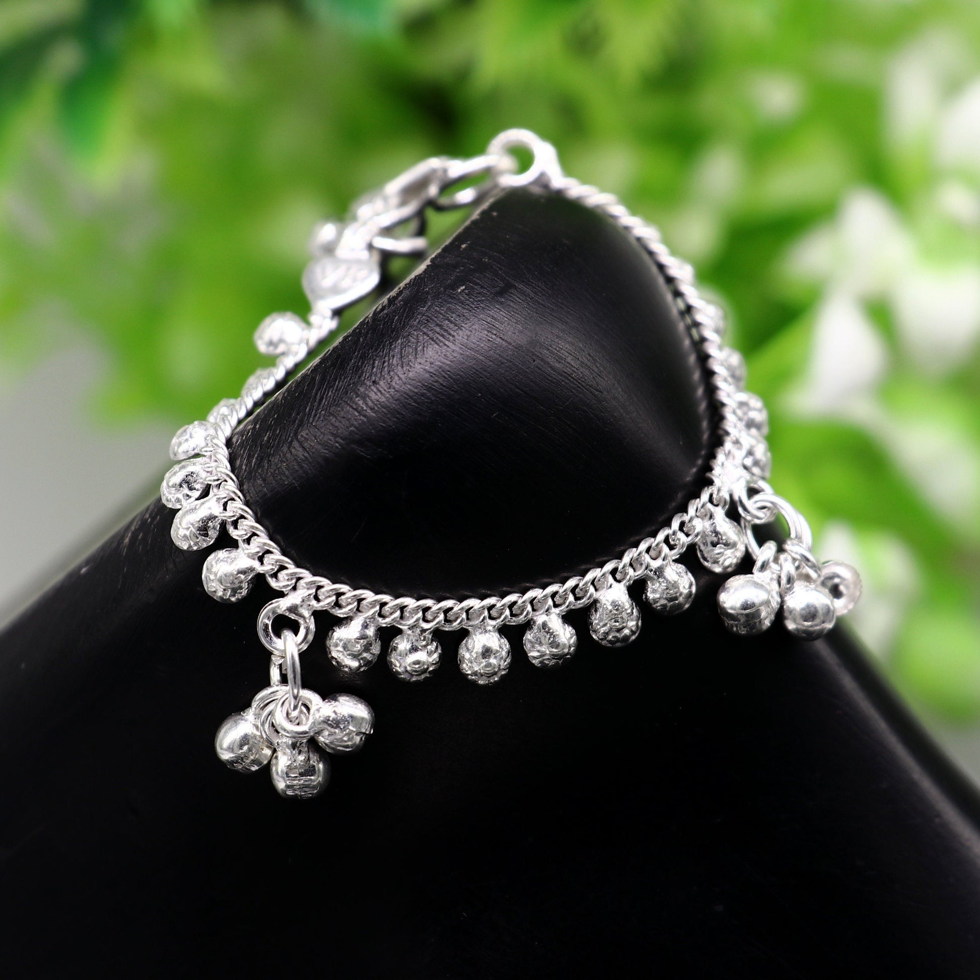 5" inches long handmade solid sterling silver baby kids ankle bracelet elegant dainty customized charm bracelet unisex baby jewelry ank424 - TRIBAL ORNAMENTS