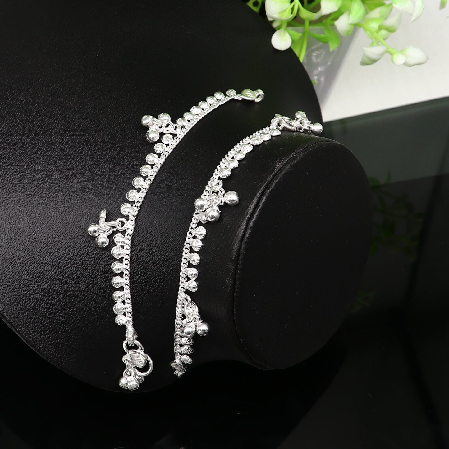 5" inches long handmade solid sterling silver baby kids ankle bracelet elegant dainty customized charm bracelet unisex baby jewelry ank424 - TRIBAL ORNAMENTS