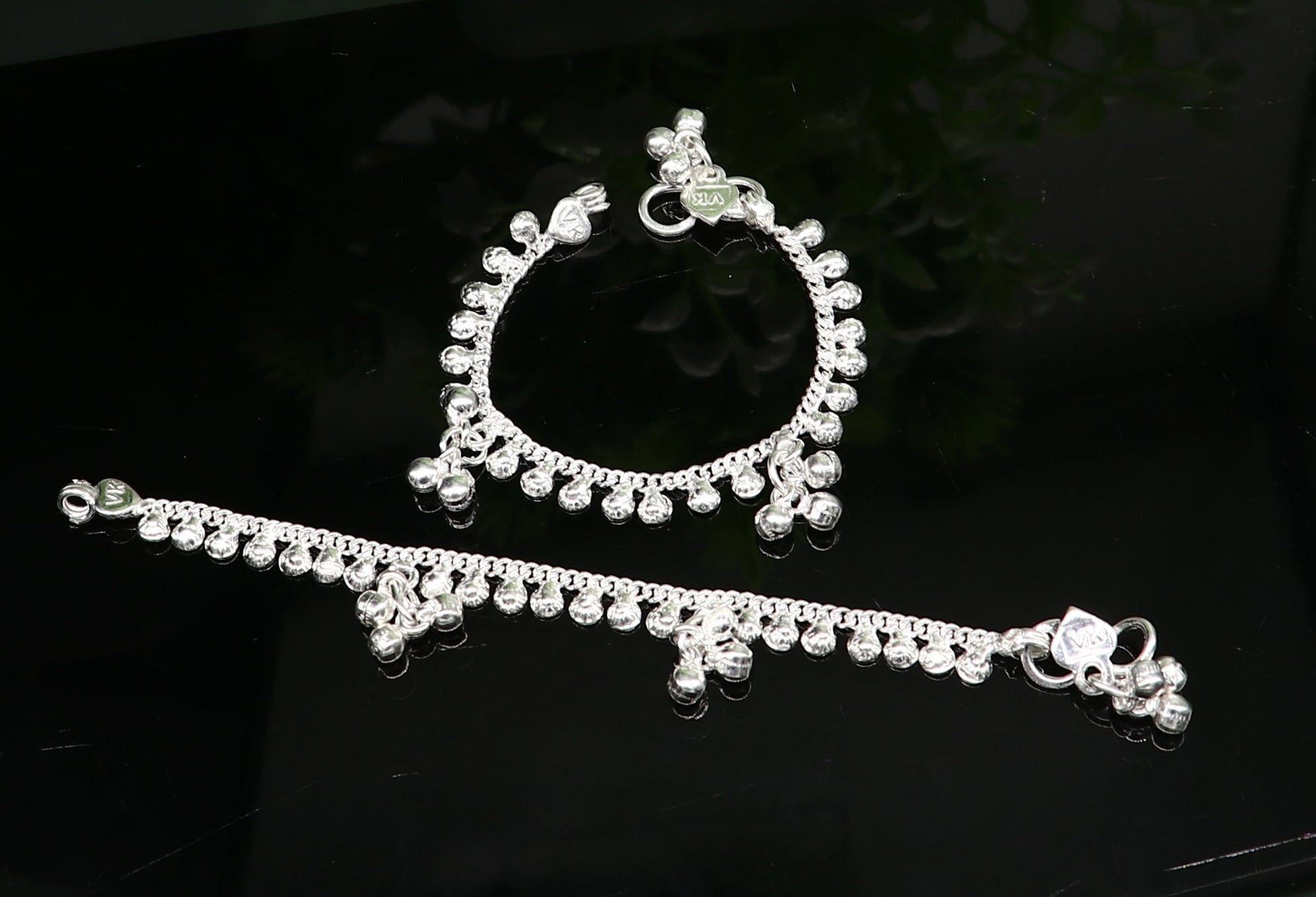 5" inches long handmade solid sterling silver baby kids ankle bracelet elegant dainty customized charm bracelet unisex baby jewelry ank424 - TRIBAL ORNAMENTS