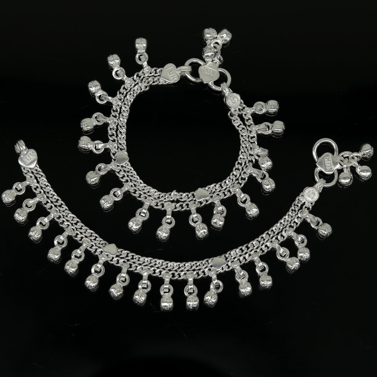 5" inches long handmade solid sterling silver new born baby kids ankle bracelet customized charm bracelet unisex baby jewelry ank236 - TRIBAL ORNAMENTS