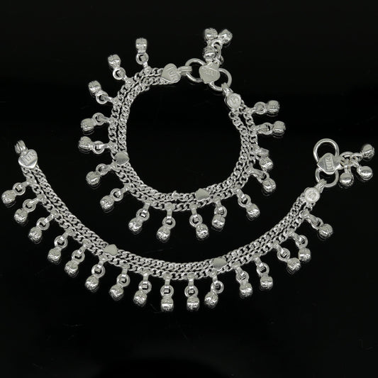 5" inches long handmade solid sterling silver new born baby kids ankle bracelet customized charm bracelet unisex baby jewelry ank236 - TRIBAL ORNAMENTS