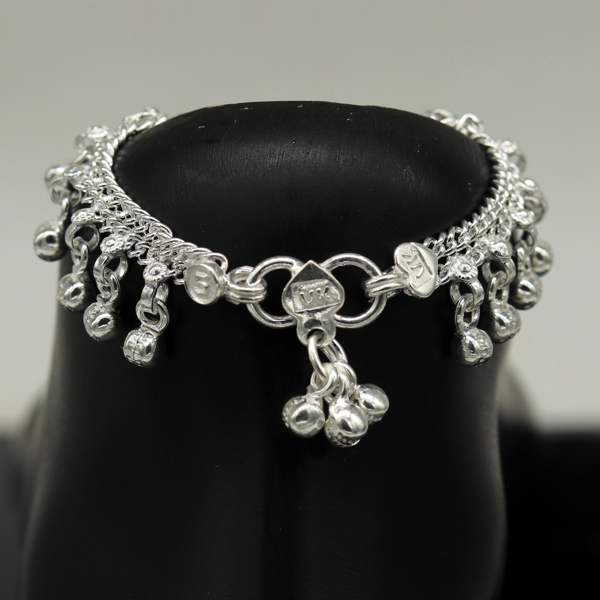 5" inches long handmade solid sterling silver new born baby kids ankle bracelet customized charm bracelet unisex baby jewelry ank236 - TRIBAL ORNAMENTS