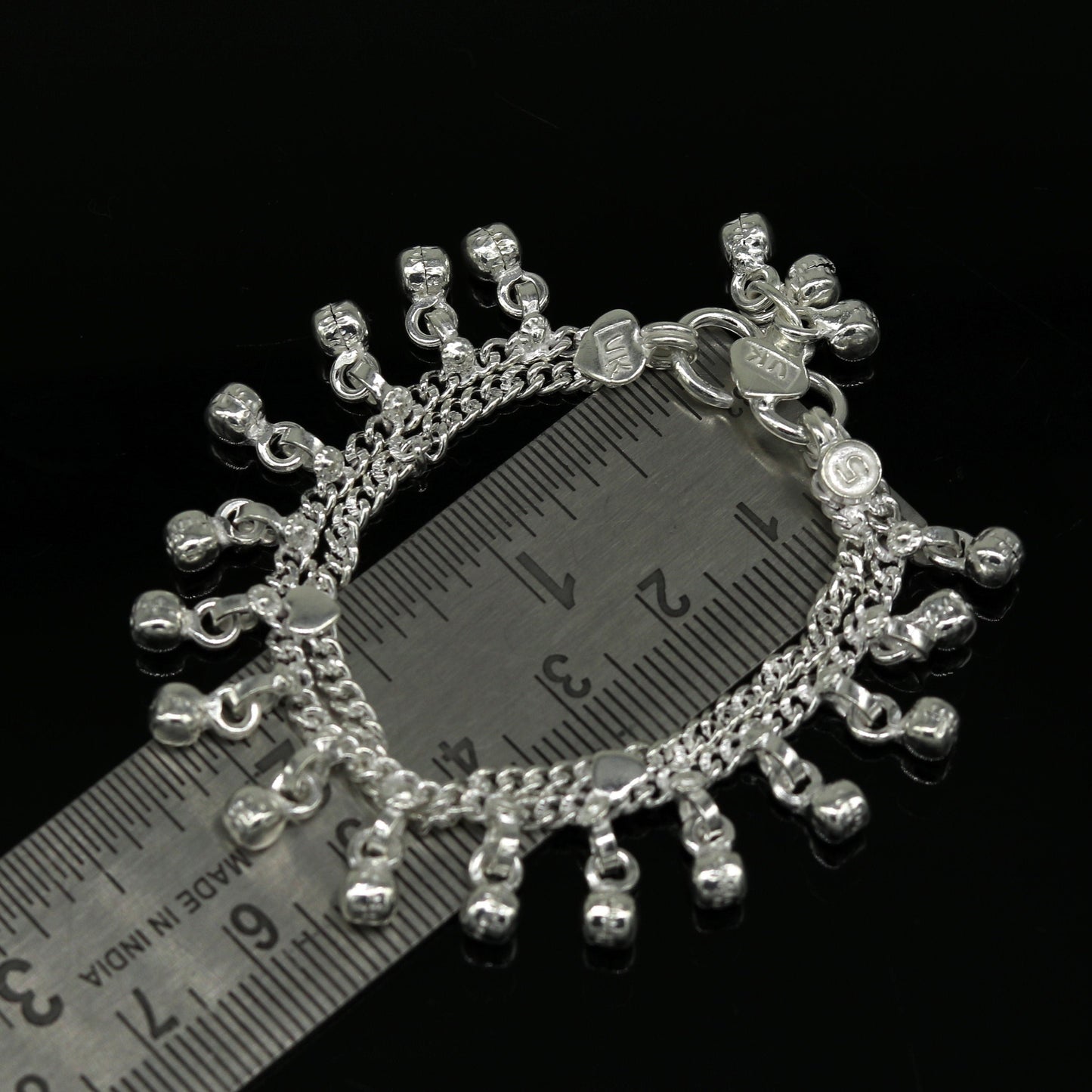 5" inches long handmade solid sterling silver new born baby kids ankle bracelet customized charm bracelet unisex baby jewelry ank236 - TRIBAL ORNAMENTS