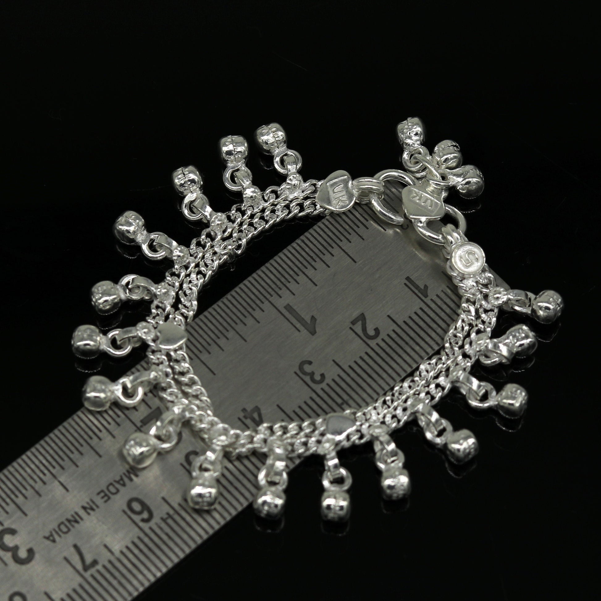 5" inches long handmade solid sterling silver new born baby kids ankle bracelet customized charm bracelet unisex baby jewelry ank236 - TRIBAL ORNAMENTS