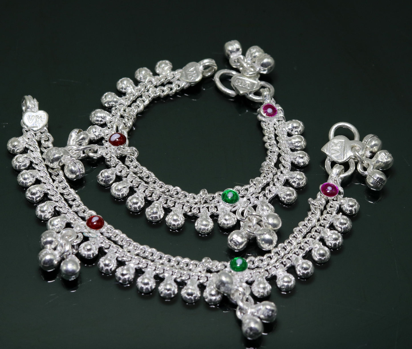 5" inches Sterling silver double chain chain ankle bracelet new born baby anklet jingling noisy sound bells charm anklets jewelry ank196 - TRIBAL ORNAMENTS