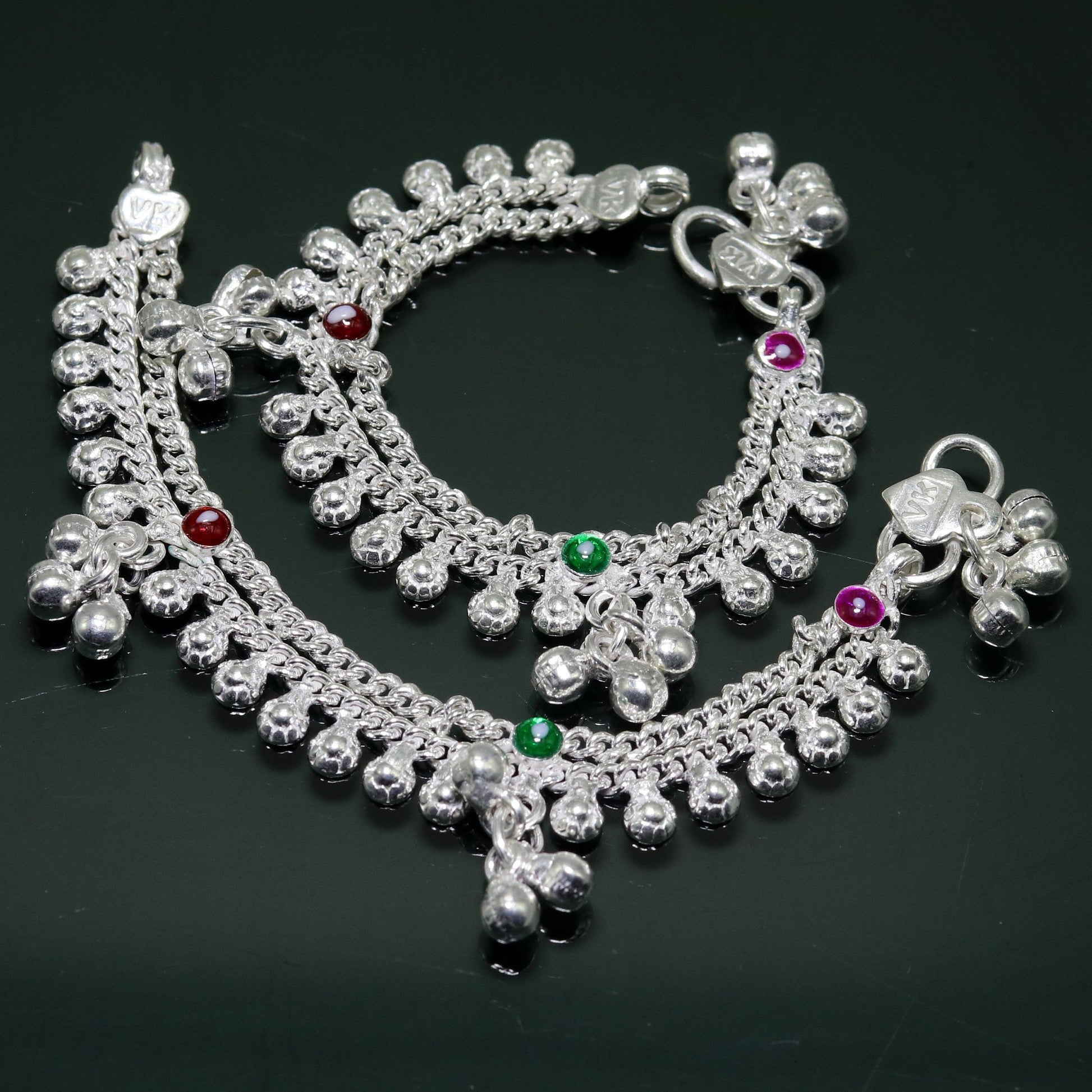 5" inches Sterling silver double chain chain ankle bracelet new born baby anklet jingling noisy sound bells charm anklets jewelry ank196 - TRIBAL ORNAMENTS