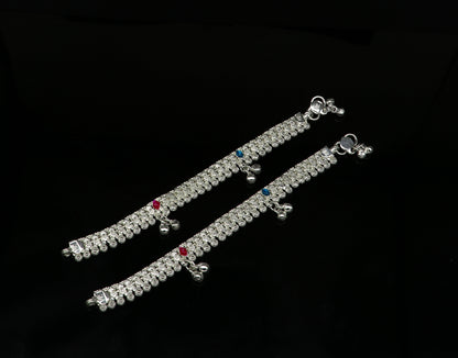Sterling silver handmade baby ankle bracelet with jingling charm from Tribal Ornaments, 5-inch ankle jewelry for newborns.