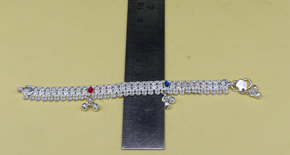 Sterling silver handmade baby ankle bracelet with jingling charm, tribal ornaments brand, 5-inch newborn baby ankle jewelry.