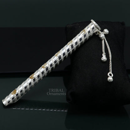 5" long handmade sterling silver Hindu god Lord Krishna flute, stunning divine Krishna gifting silver accessories, puja utensils su724 - TRIBAL ORNAMENTS