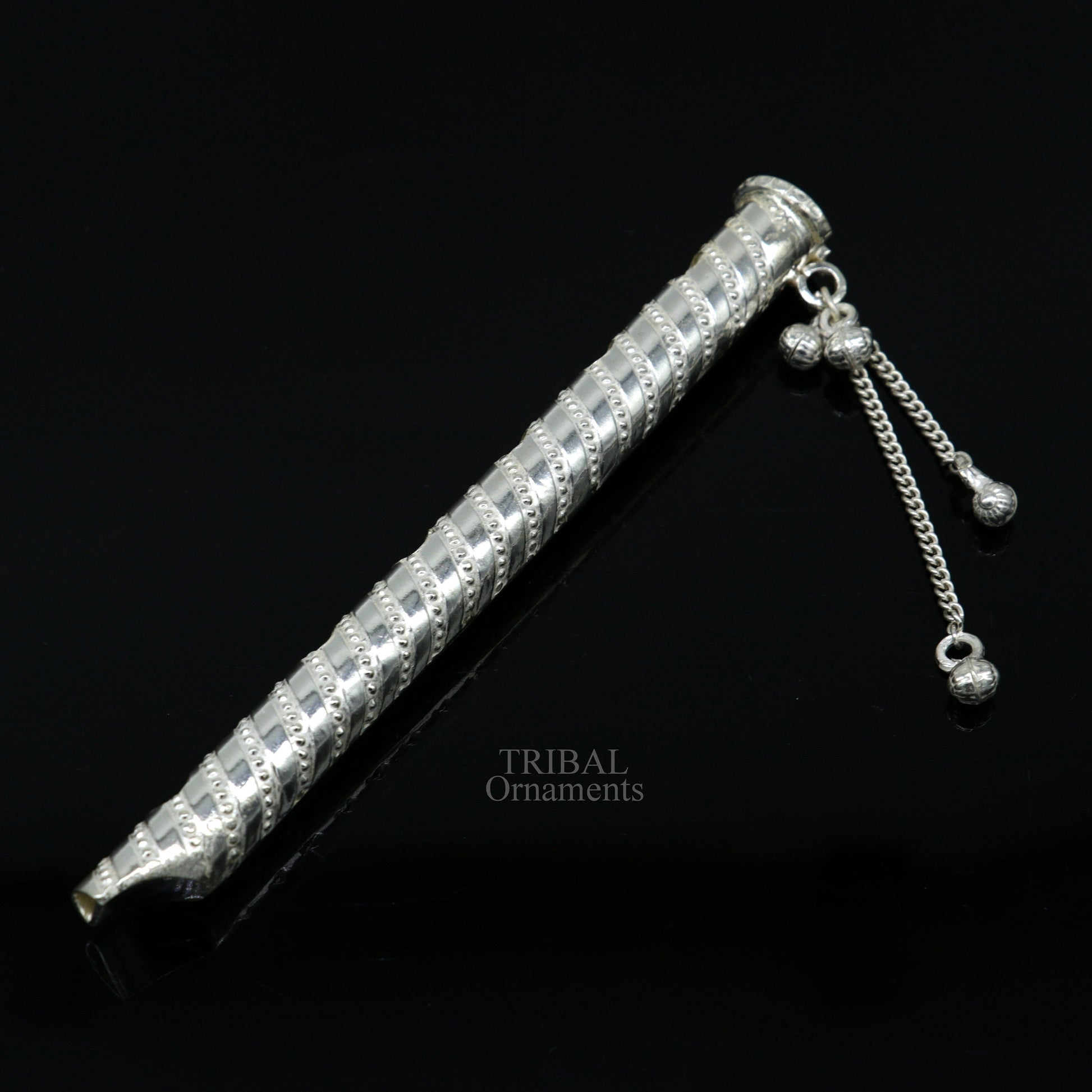 5" long handmade sterling silver Hindu god Lord Krishna flute, stunning divine Krishna gifting silver accessories, puja utensils su724 - TRIBAL ORNAMENTS