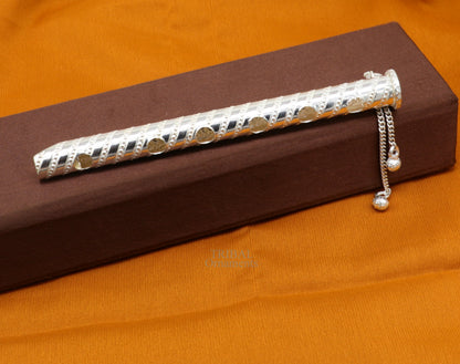5" long handmade sterling silver Hindu god Lord Krishna flute, stunning divine Krishna gifting silver accessories, puja utensils su724 - TRIBAL ORNAMENTS