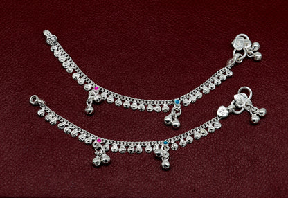 Sterling silver baby anklet, 5 inches long, customized design, trendy and stylish ankle bracelet for newborns by TRIBAL ORNAMENTS.