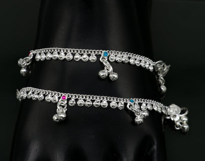 Sterling silver customized baby anklet, 5 inches long, stylish jewelry for newborns and kids, featuring intricate design details.