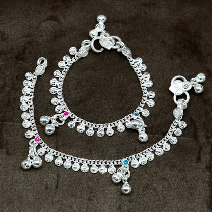 Sterling silver baby anklet, 5-inch long, customized, trendy and stylish ankle bracelet for newborns and kids jewelry.