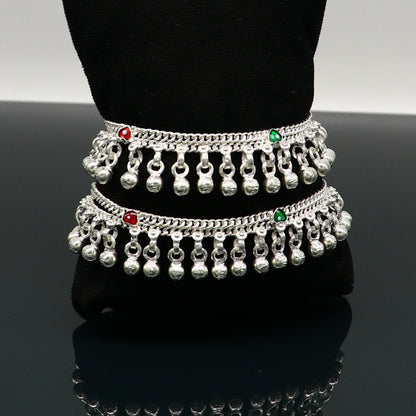 Sterling silver customized baby anklet with hanging waved jingling bells, charming noisy ankle bracelet for kids jewelry.