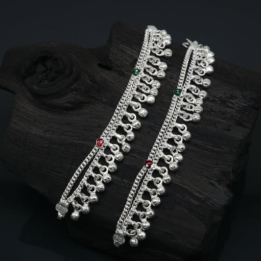 5" long Sterling silver customized baby anklets, stunning hanging waved jingling bells, charming noisy ankle bracelet kids jewelry ank410 - TRIBAL ORNAMENTS