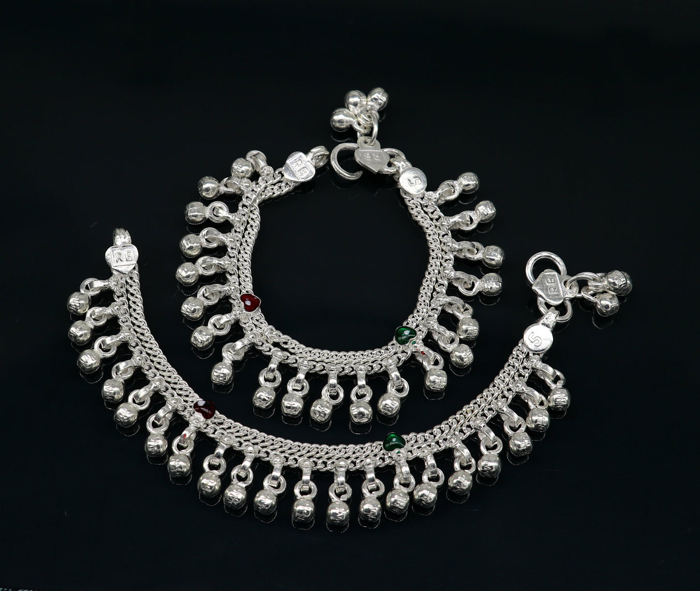 5" long Sterling silver customized baby anklets, stunning hanging waved jingling bells, charming noisy ankle bracelet kids jewelry ank410 - TRIBAL ORNAMENTS