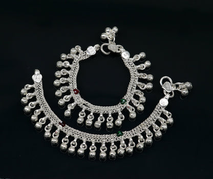 Sterling silver baby anklet with waved jingling bells, customized 5-inch length, charming kids jewelry from Tribal Ornaments.