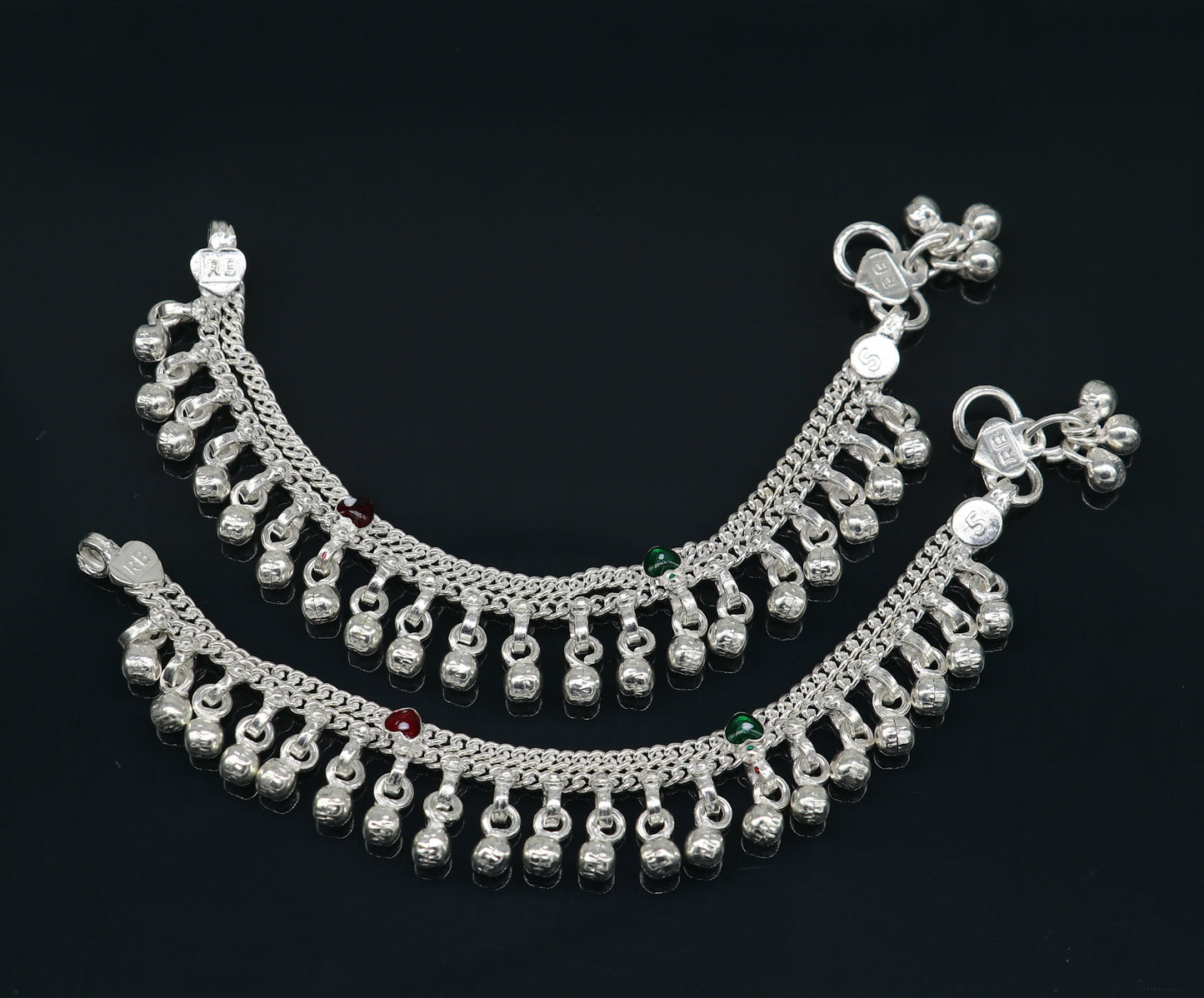 5" long Sterling silver customized baby anklets, stunning hanging waved jingling bells, charming noisy ankle bracelet kids jewelry ank410 - TRIBAL ORNAMENTS