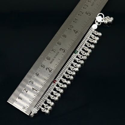 Sterling silver baby anklet with waving bells and charms, customized kids jewelry, 5-inch long tribal ornament ankle bracelet