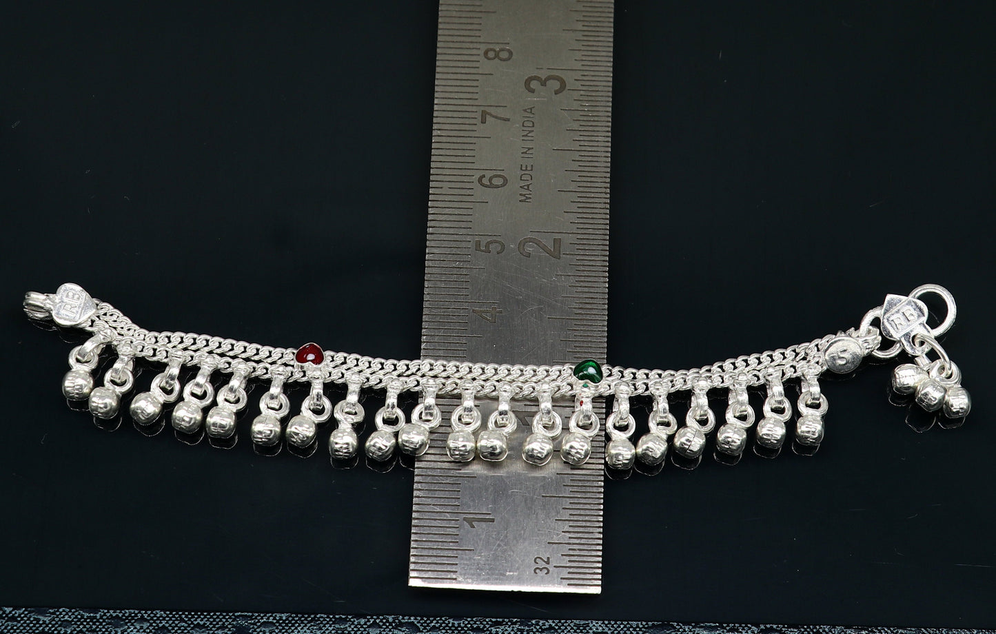 5" long Sterling silver customized baby anklets, stunning hanging waved jingling bells, charming noisy ankle bracelet kids jewelry ank410 - TRIBAL ORNAMENTS